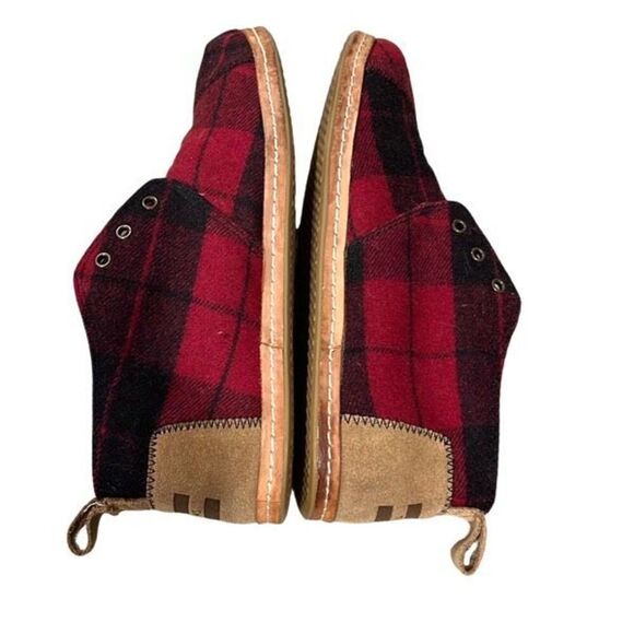 Toms Womens Plaid Felt On Leather Flannel Mid Top Bota Boots Red Black Size 8 - Picture 2 of 8